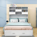 Queen Murphy Bed with Bookcase, Bedside Shelves and Storage Drawer