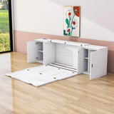 Wooden Modern Smart Floor Cabinet Bed Queen with Shelves - [USB Ports]