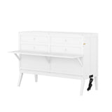 White Queen Murphy Bed with Built-In Charging Station and Shelf