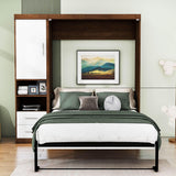 Farmhouse Full Murphy Bed With Storage Cabinet And Shelves - [Drawers, Vertical]