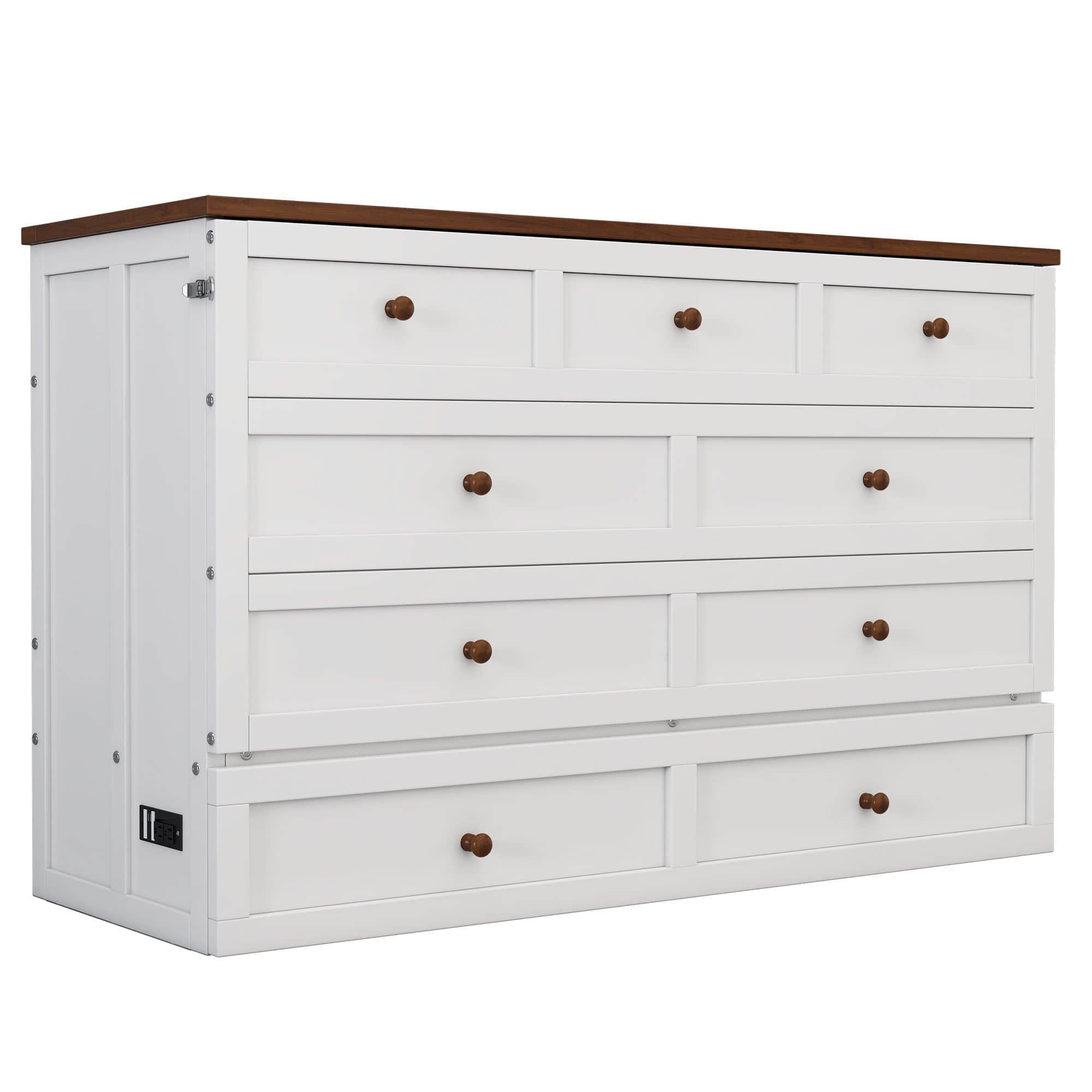 Smart Solid Wood Horizontal Queen Murphy Bed Cabinet with Storage - [Drawers]