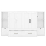 Modern Queen Size Horizontal Murphy Bed Cabinet with Shelves - [Drawers, USB Ports]