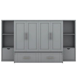 Modern Queen Size Horizontal Murphy Bed Cabinet with Shelves - [Drawers, USB Ports]