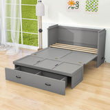 Horizontal Queen Murphy Bed with Storage Drawer & USB Port - Charging Station