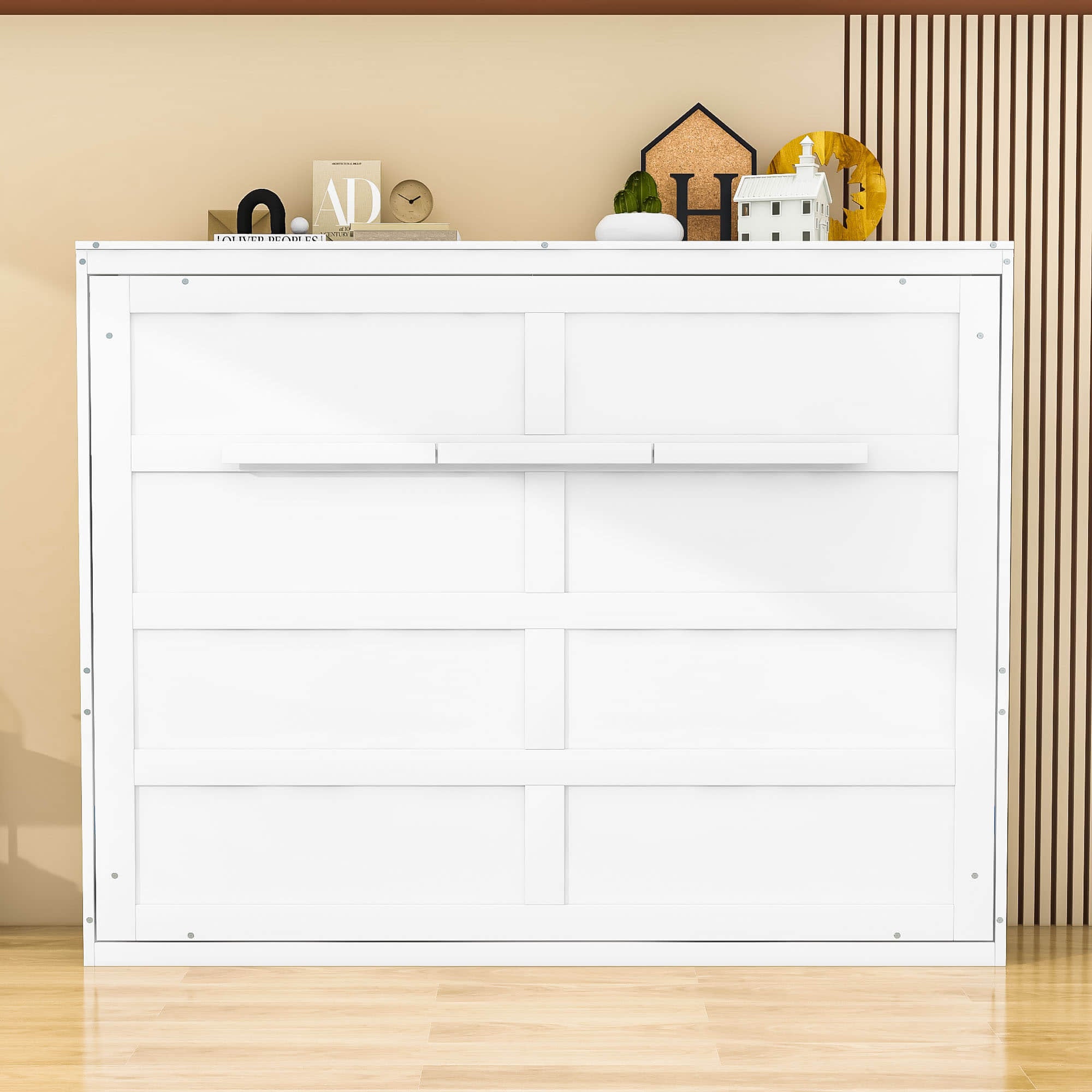 Wooden Queen Size Horizontal Murphy Bed Cabinet