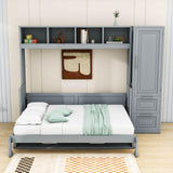 Wood Queen Size Murphy Bed in Closet with Shelves, Storage Drawers