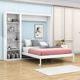 Wood Full Size Fold Away Murphy Wall Bed with Bookcase