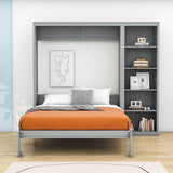 Wood Full Size Fold Away Murphy Wall Bed with Bookcase