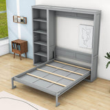 Wood Full Size Fold Away Murphy Wall Bed with Bookcase