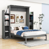 Modern Full Size Murphy Bed with Shelves and LED Lights