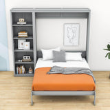 Wood Full Size Fold Away Murphy Wall Bed with Bookcase