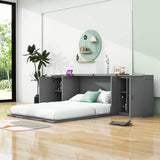 Wooden Modern Smart Floor Cabinet Bed Queen with Shelves - [USB Ports]