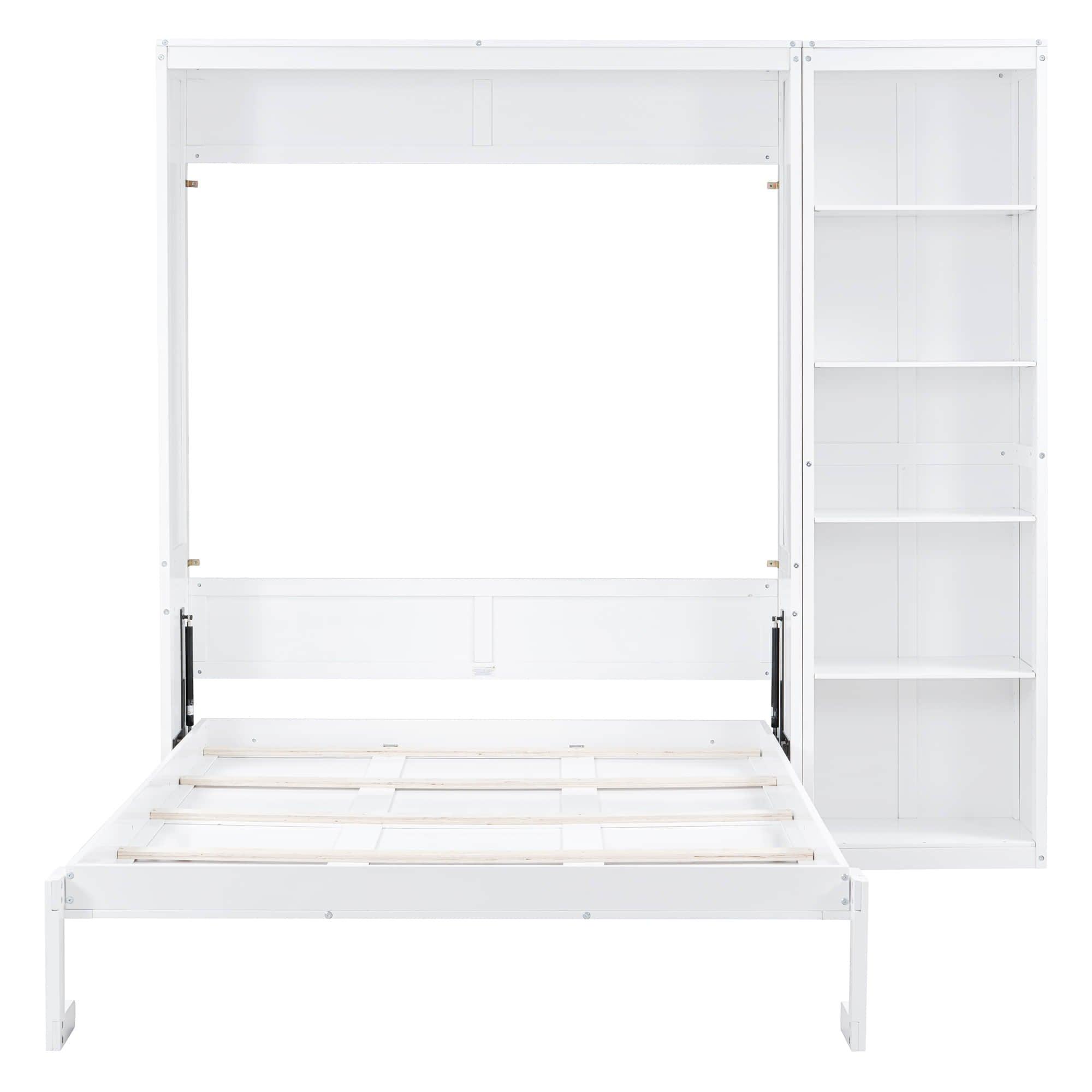 Queen Size Murphy Fold Away Wall Bed with Bookcase - [Wooden]