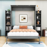 Modern Queen Murphy Bed with Shelves and LED Lights