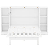 Modern Queen Size Horizontal Murphy Bed Cabinet with Shelves - [Drawers, USB Ports]