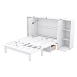 Modern Smart Full Size Horizontal Murphy Bed with Shelves - [Drawers, USB Ports]