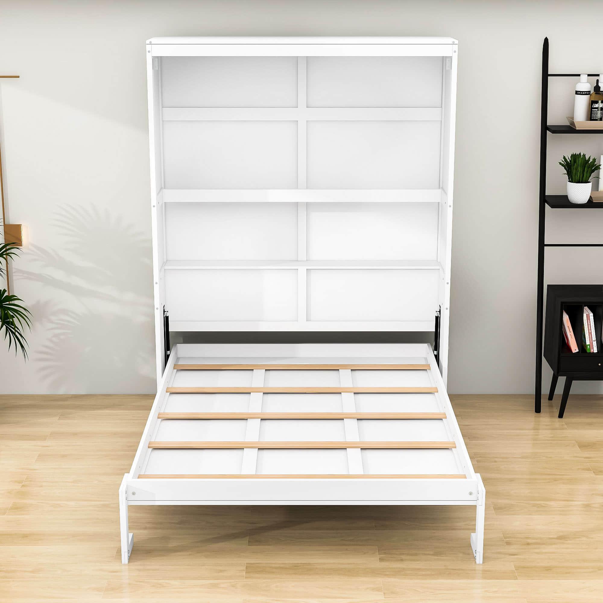 Queen Size Murphy Bed Wall Bed with Shelves - [Wood, Vertical]