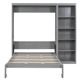 Wood Full Size Fold Away Murphy Wall Bed with Bookcase