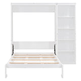 Wood Full Size Fold Away Murphy Wall Bed with Bookcase