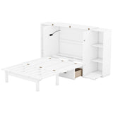 Modern Queen Size Horizontal Murphy Bed Cabinet with Shelves - [Drawers, USB Ports]