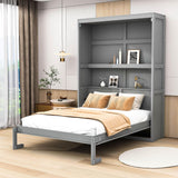 Full Size Murphy Bed Wall Bed with Shelves - [Wood, Vertical]