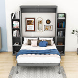 Modern Full Size Murphy Bed with Shelves and LED Lights