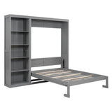 Wood Full Size Fold Away Murphy Wall Bed with Bookcase