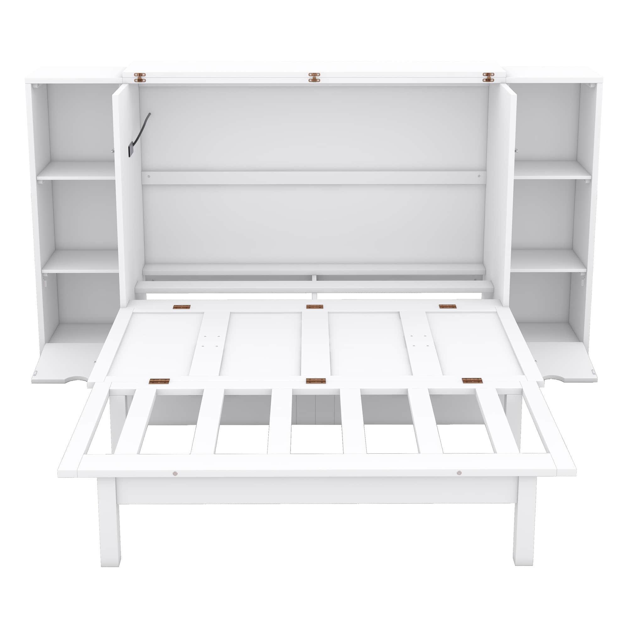 Modern Smart Full Size Horizontal Murphy Bed with Shelves - [Drawers, USB Ports]