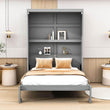 Full Size Murphy Bed Wall Bed with Shelves - [Wood, Vertical]