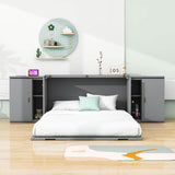 Wooden Modern Smart Floor Cabinet Bed Queen with Shelves - [USB Ports]