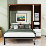 Farmhouse Full Murphy Bed With Storage Cabinet And Shelves - [Drawers, Vertical]