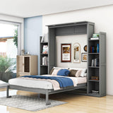 Modern Full Size Murphy Bed with Shelves and LED Lights