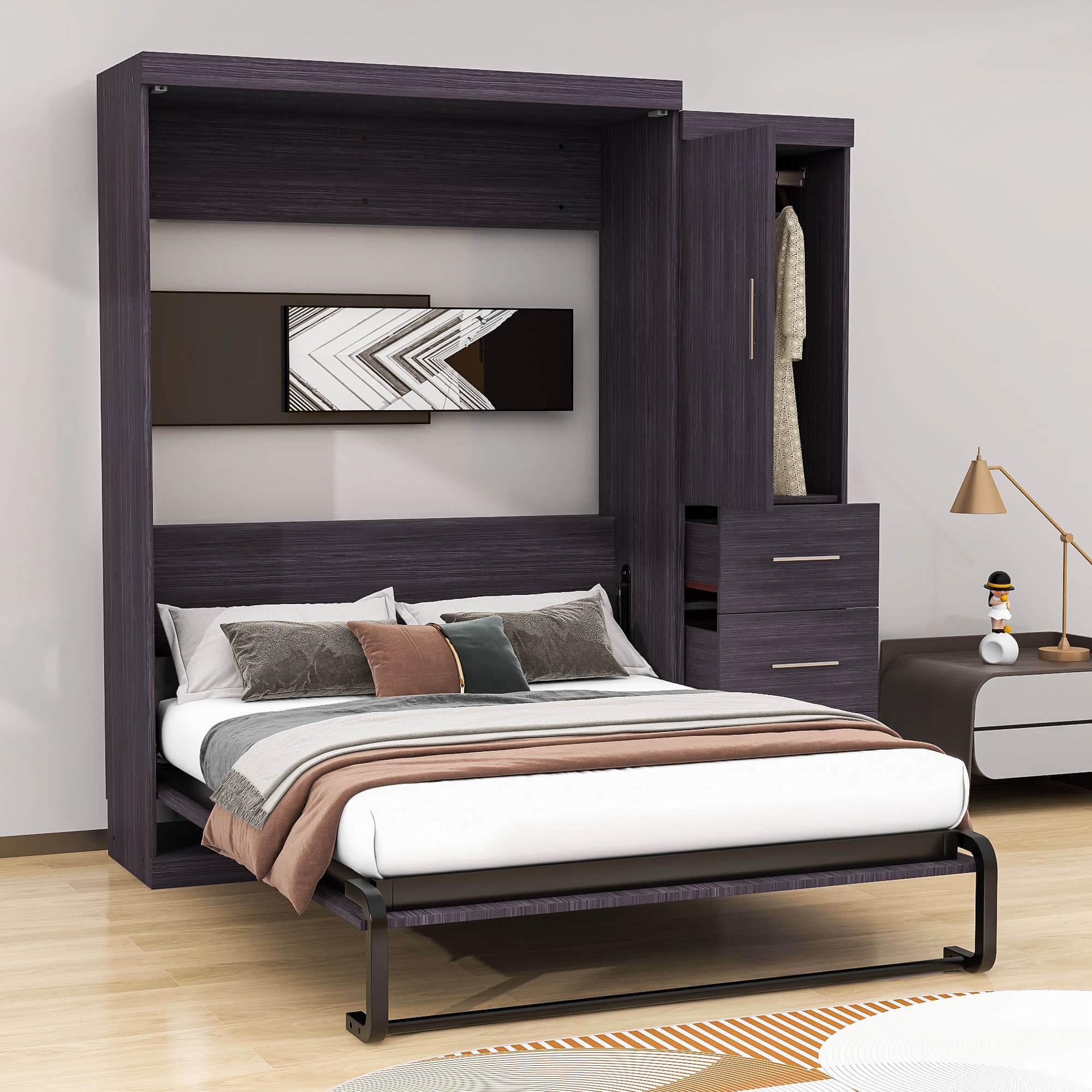 Vintage Full Size Murphy Bed Cabinet with Storage - [Wardrobe, Drawers]