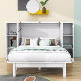 Modern Queen Size Horizontal Murphy Bed Cabinet with Shelves - [Drawers, USB Ports]