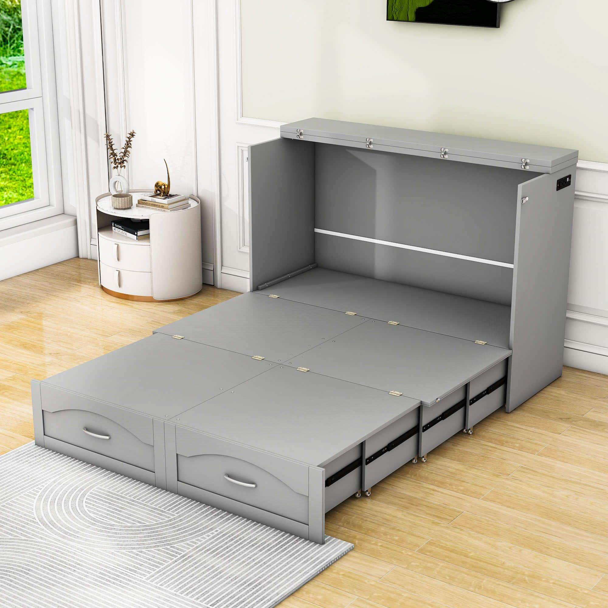 Full Murphy Bed Wall Bed with Storage Drawer and Sockets & USB Ports