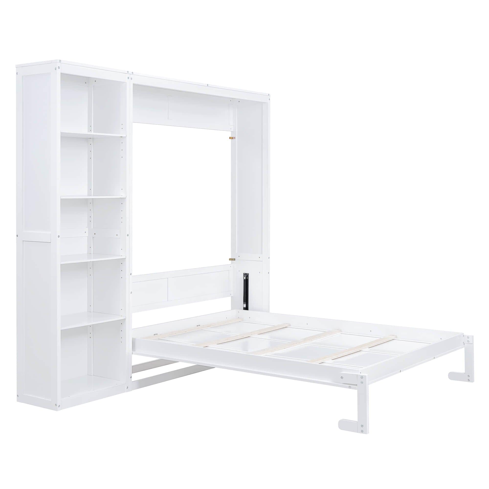 Queen Size Murphy Fold Away Wall Bed with Bookcase - [Wooden]