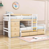 Low Twin Over Twin Bunk Beds for Kids with Storage Drawers and Dresser