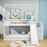 Low Twin Loft House Bunk Beds for Kids with Stairs and Slide - [Convertible]