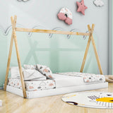 Kids Twin Tent Floor Bed for Toddler - [Montessori, Wooden, Teepee]