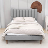 Full Size Linen Upholstered Platform Low Bed Frame with Headboard