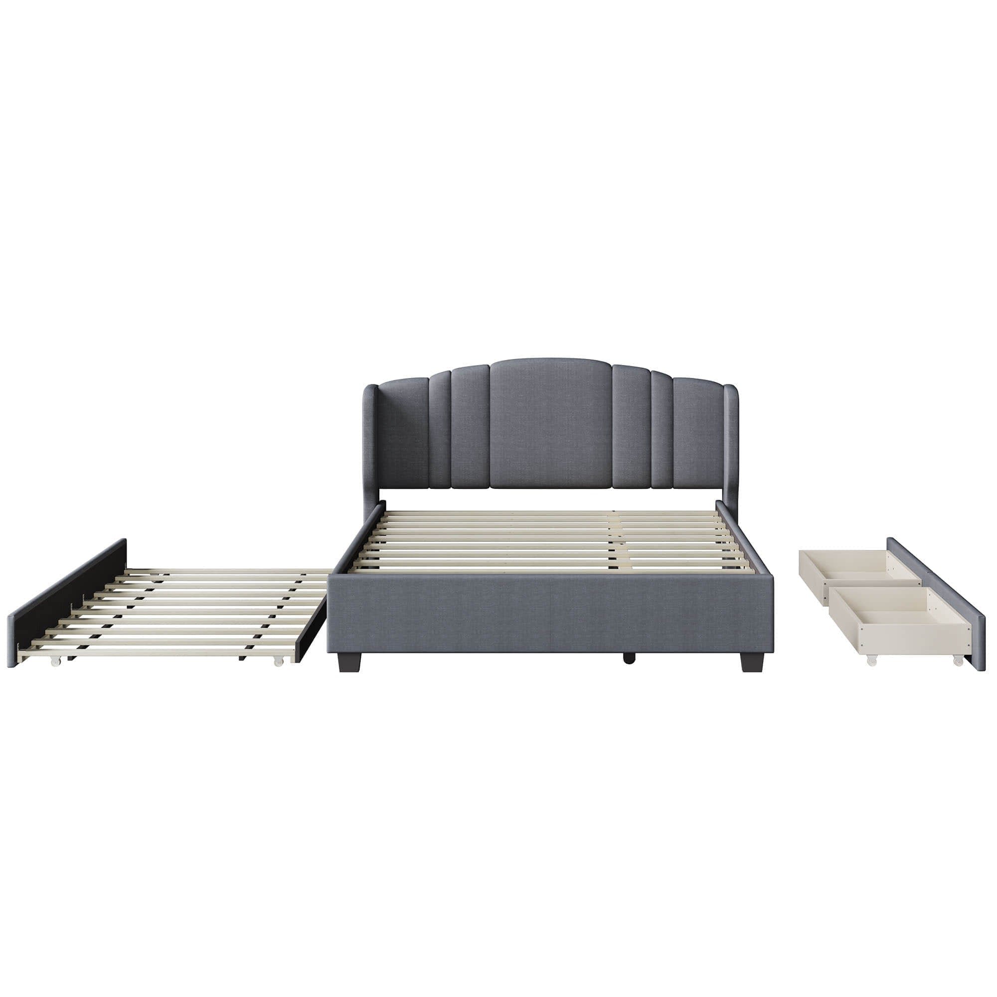 Modern Upholstered Queen Platform Bed Frame with Headboard and Storage