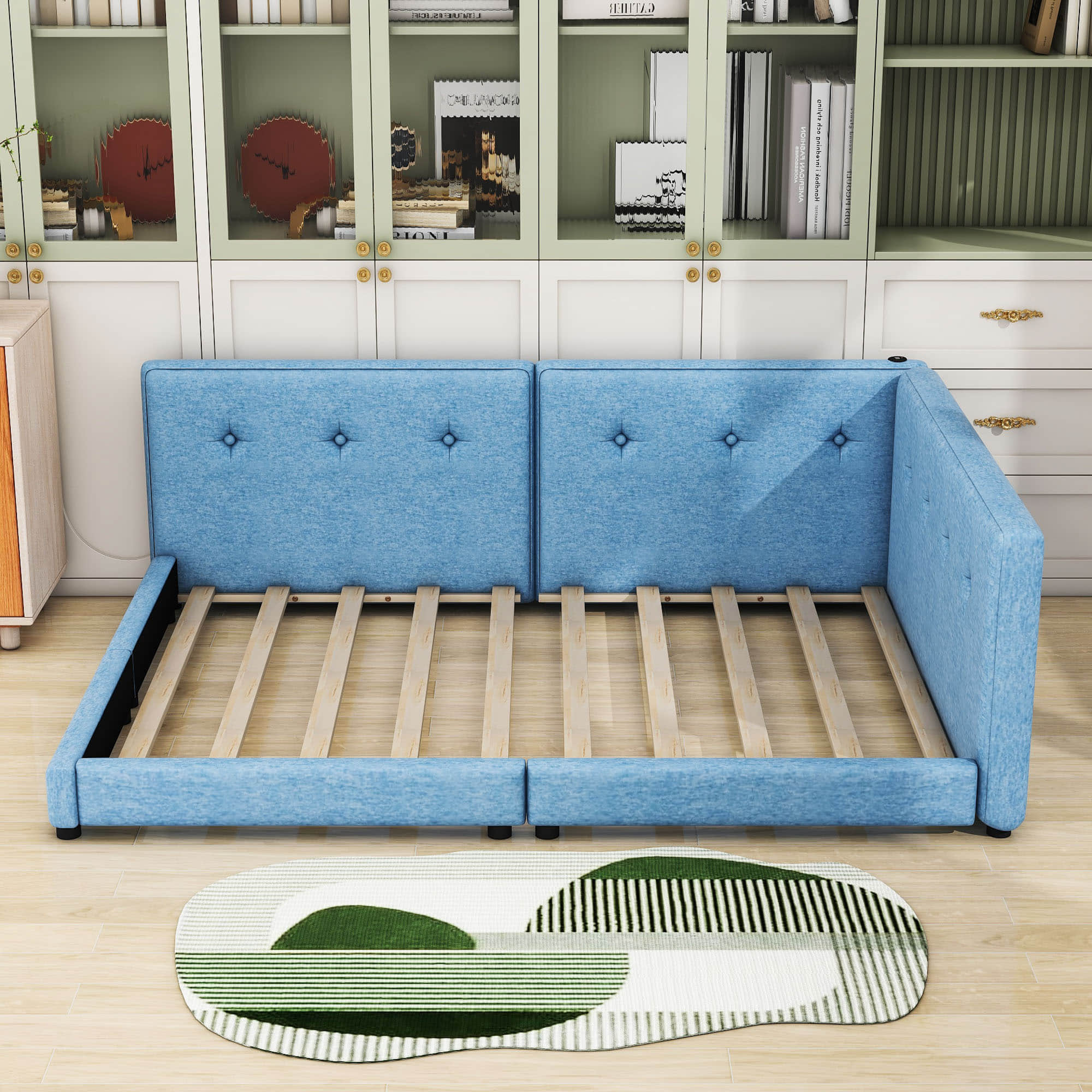 Smart Modern Low Profile Upholstered Queen Daybed with USB Ports