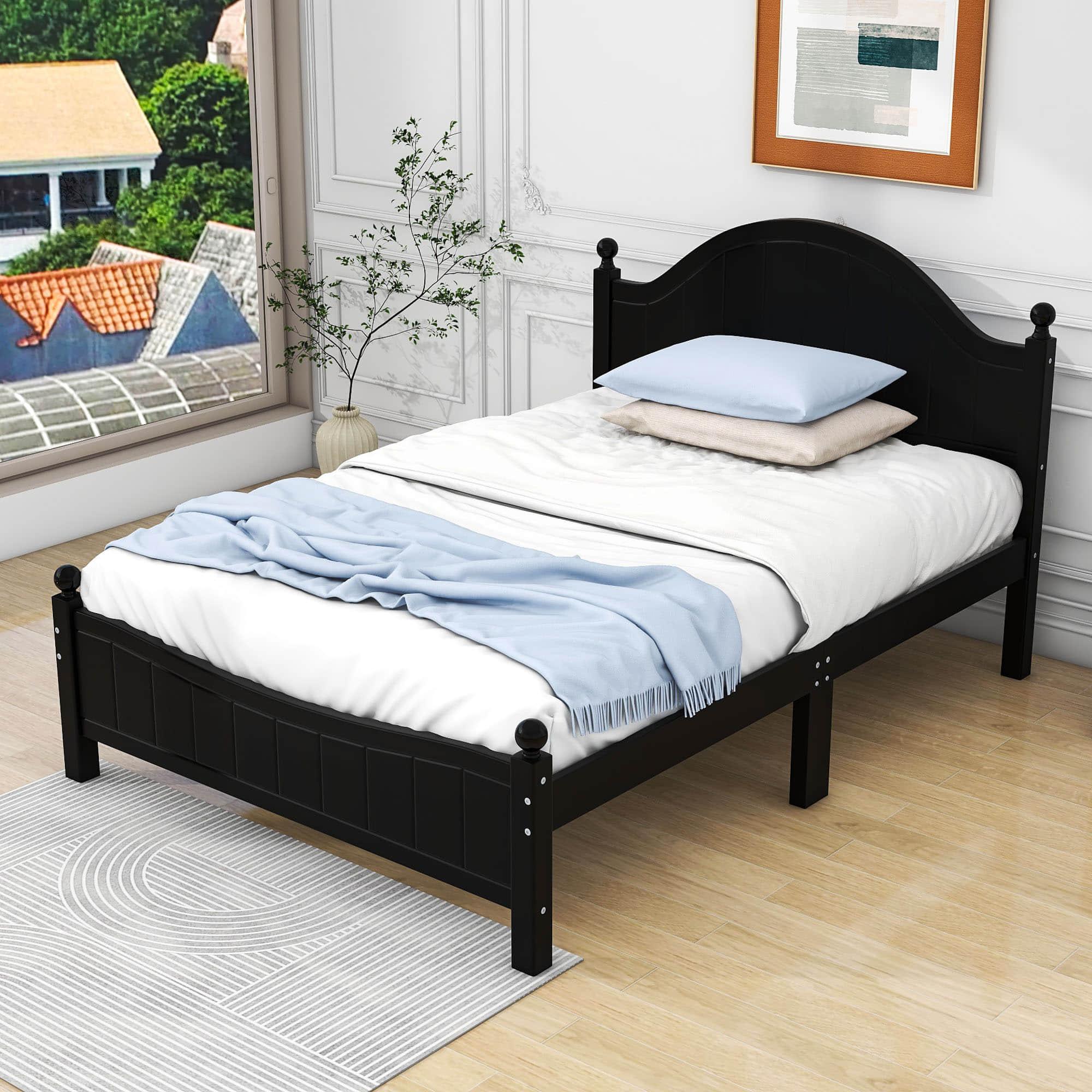 Full Size Solid Wood Traditional Platform Bed Frame with Headboard