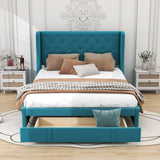 Queen Upholstered Bed Frame with Wingback Headboard and Storage