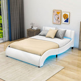 Modern Queen Upholstered Platform Bed Frame with Headboard and Lights