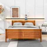 Wooden Queen Size Sleigh Bed with Headboard and Footboard