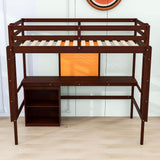 Wood Twin Loft Bed with Desk and Storage for Adults, Kids - [Cabinet]