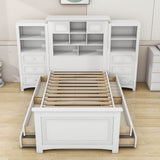 Wood Twin Captains Bed with Storage Headboard and Drawers