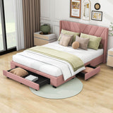 Queen Size Upholstered Platform Bed with Storage and Headboard - [Drawers, Linen]