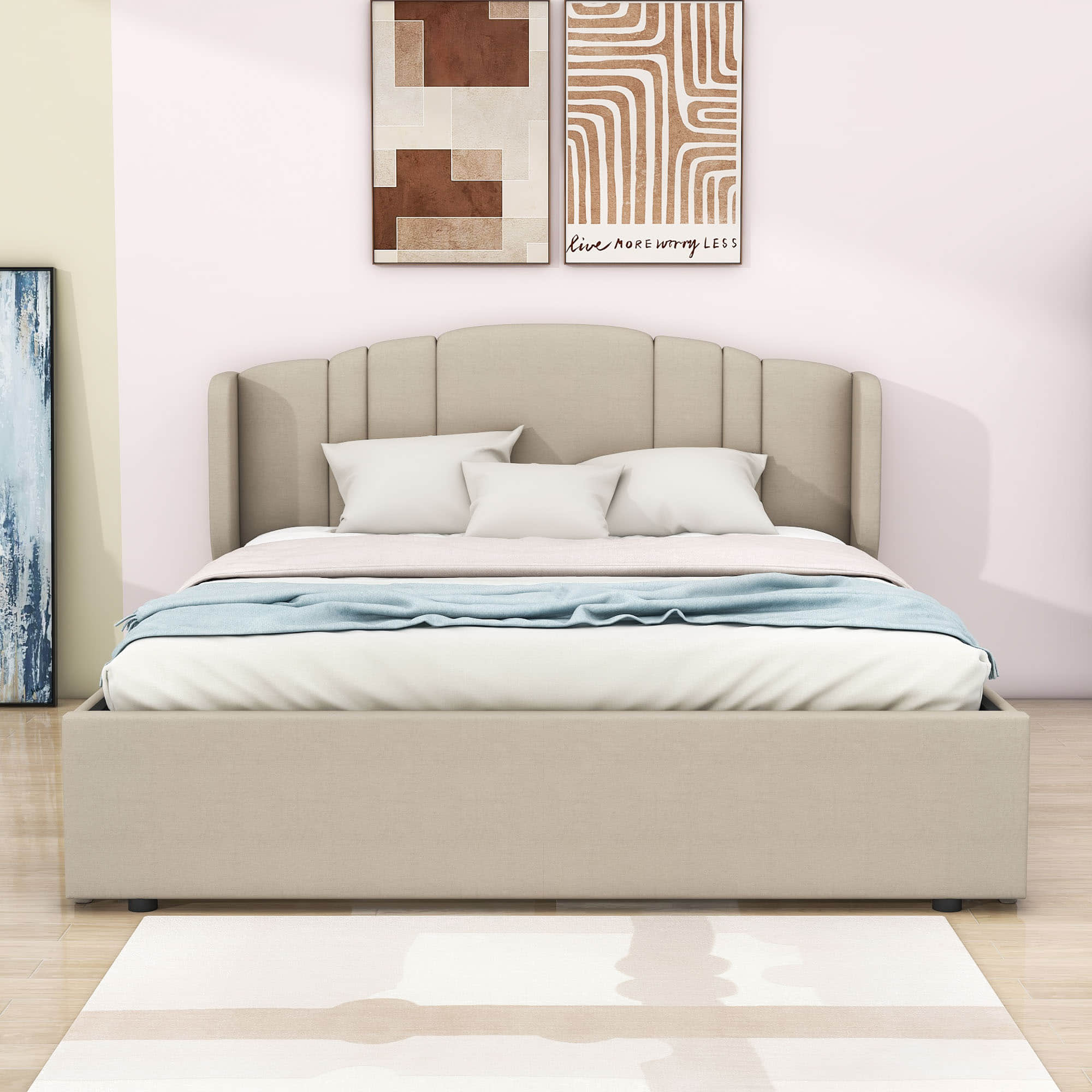 Queen Modern Upholstered Bed Frame with Headboard and Storage